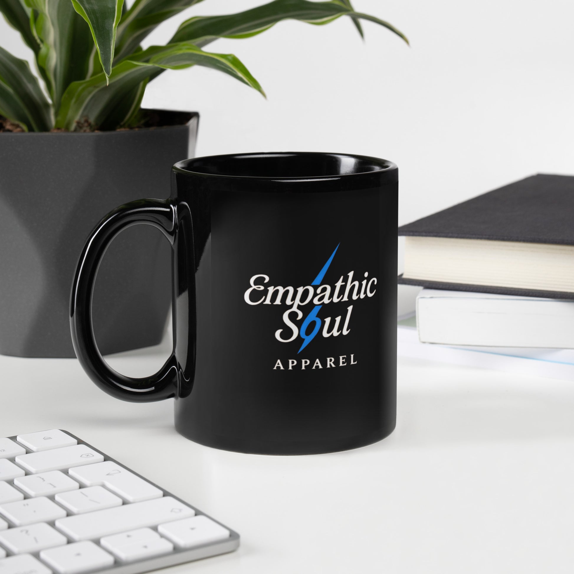 black glossy mug with Empathic Soul Logo
