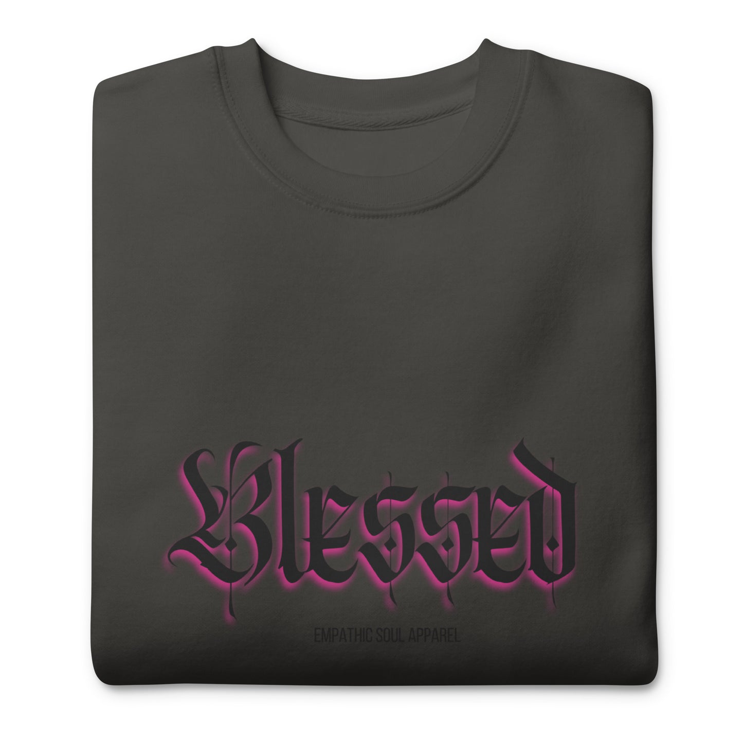 Vintage Black sweatshirt with Blessed in old English Font on the front